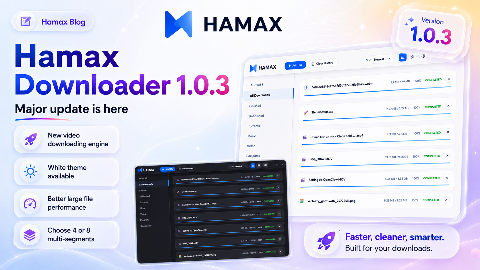 Hamax Downloader 1.0.3 Launch: New Video Engine, White Theme, and Faster Large File Downloads